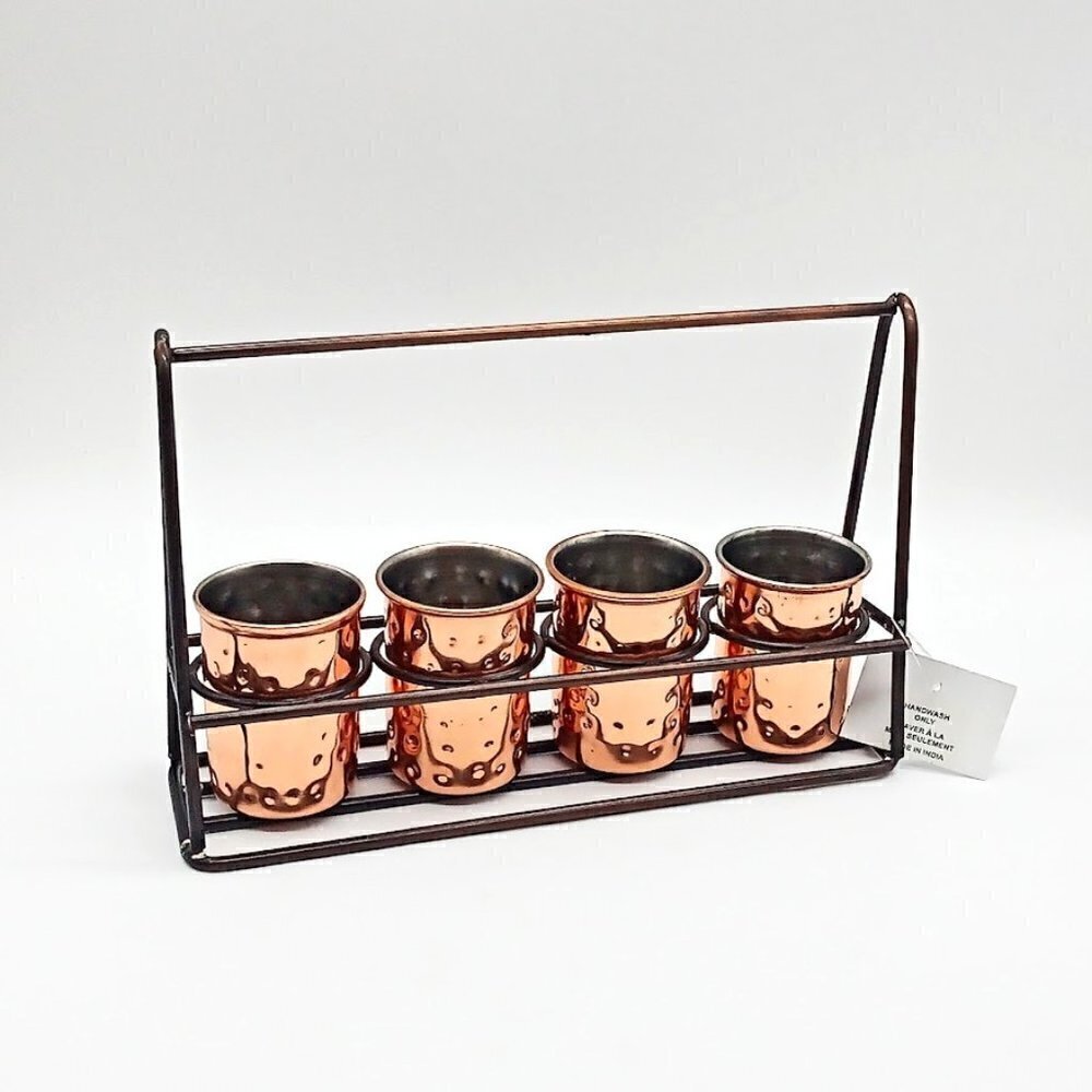 Set of 4 Hammered Copper Cups Metal Cage Holder
